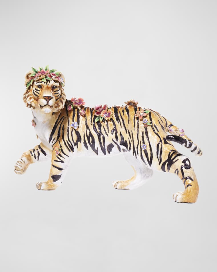 Jay Strongwater Tiger with Flower Crown Figure