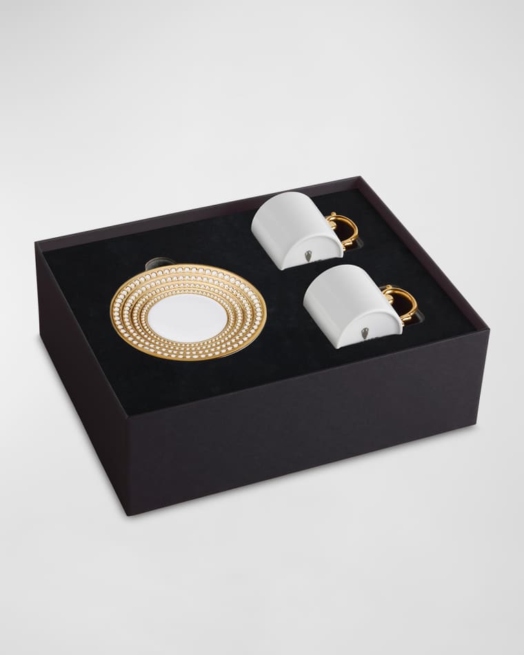 L'Objet Perlee Golden 3-Piece Espresso Cup & Saucer Set