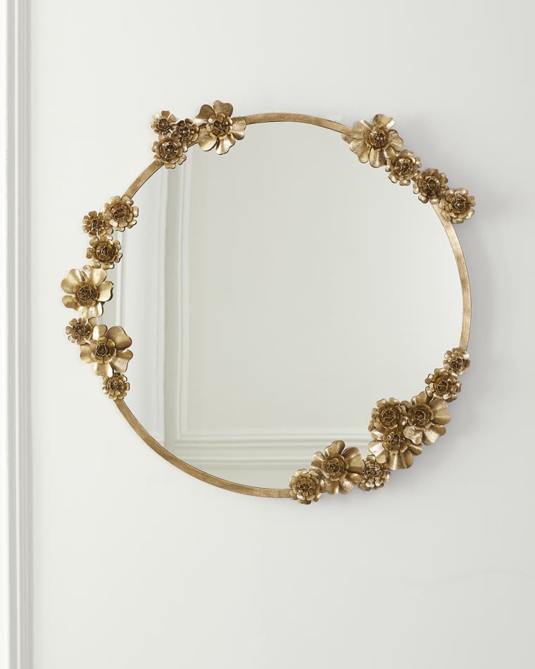 Neiman Marcus Round Floral Mirror