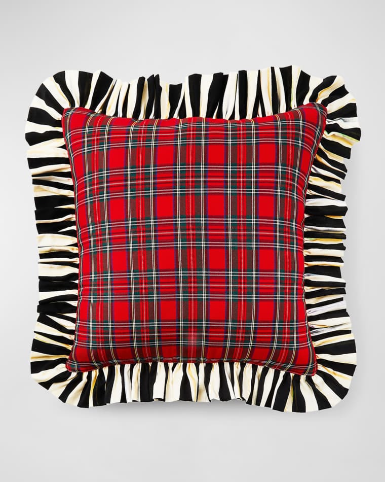 MacKenzie-Childs Tartan Stripe Ruffle Throw Pillow