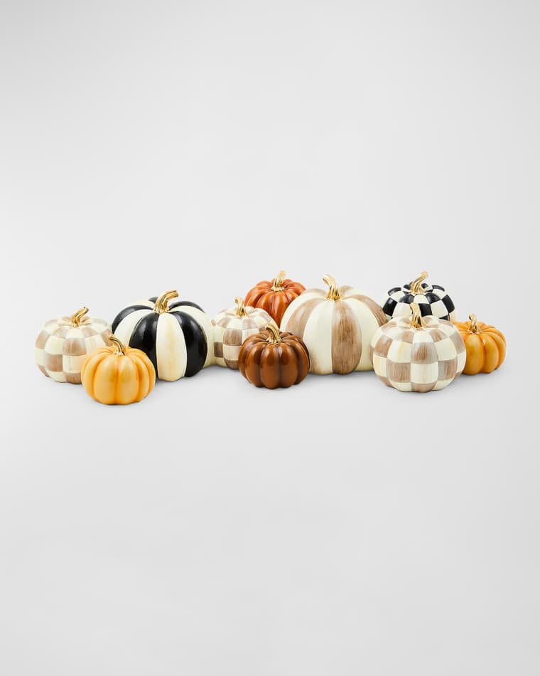 MacKenzie-Childs Autumnology Check & Stripe Pumpkin Cluster