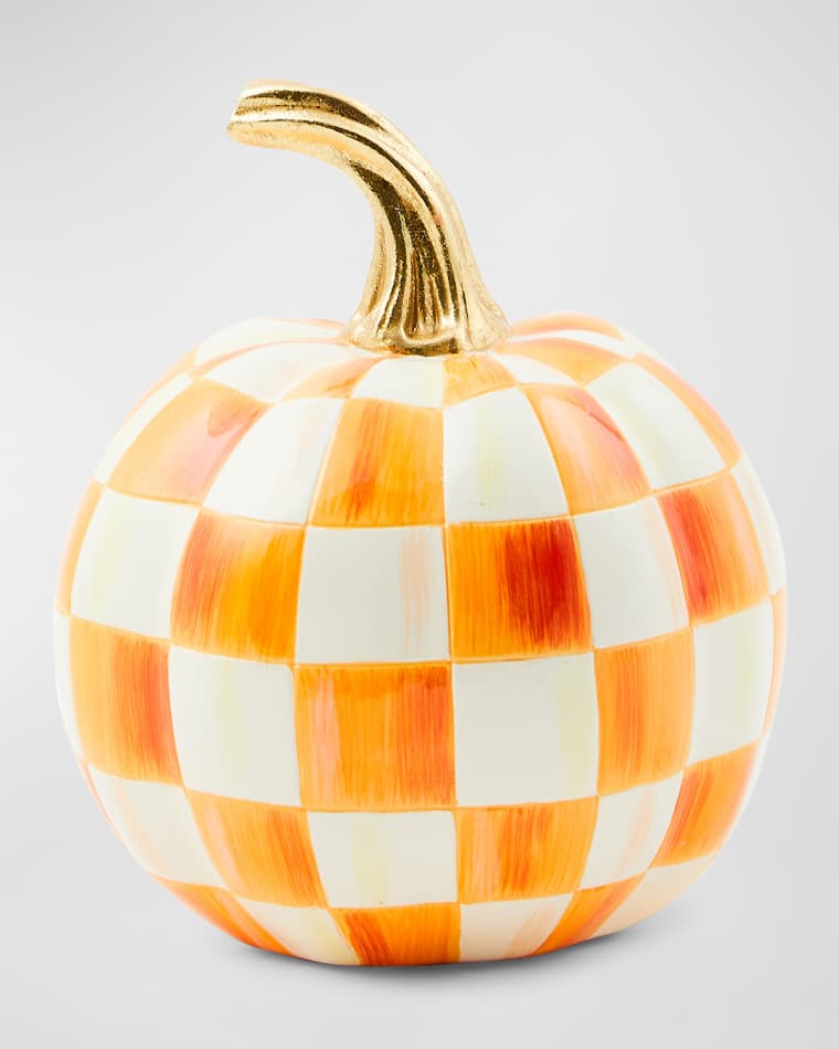 MacKenzie-Childs Orange Check Mini Pumpkin, 8.5"