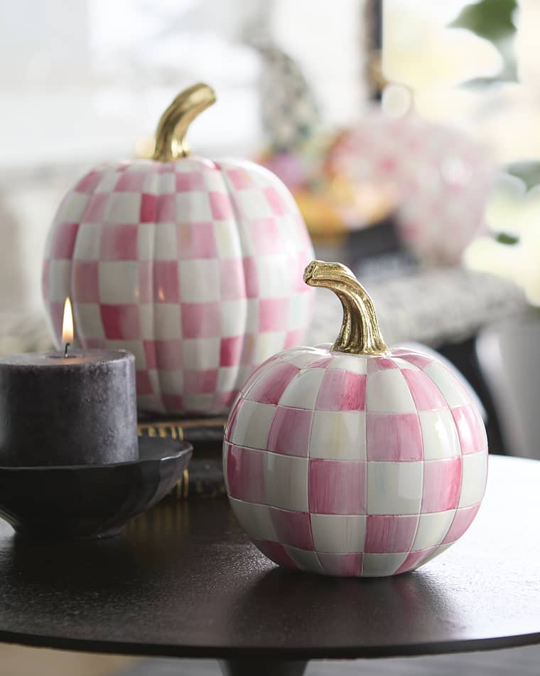 MacKenzie-Childs Bubblegum Pink Check Mini Pumpkin