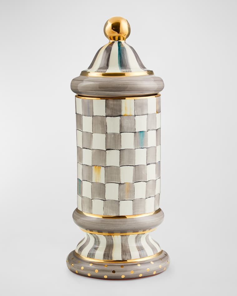 MacKenzie-Childs Sterling Check Ceramic Column Canister