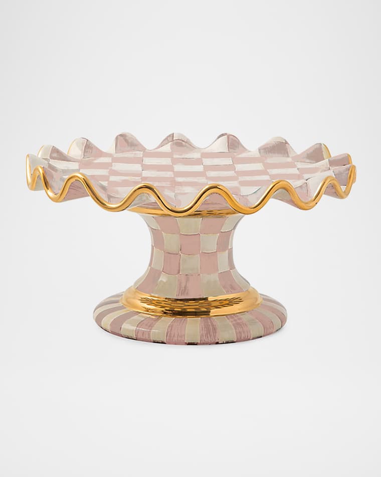 MacKenzie-Childs Rosy Check Ceramic Fluted Cake Stand