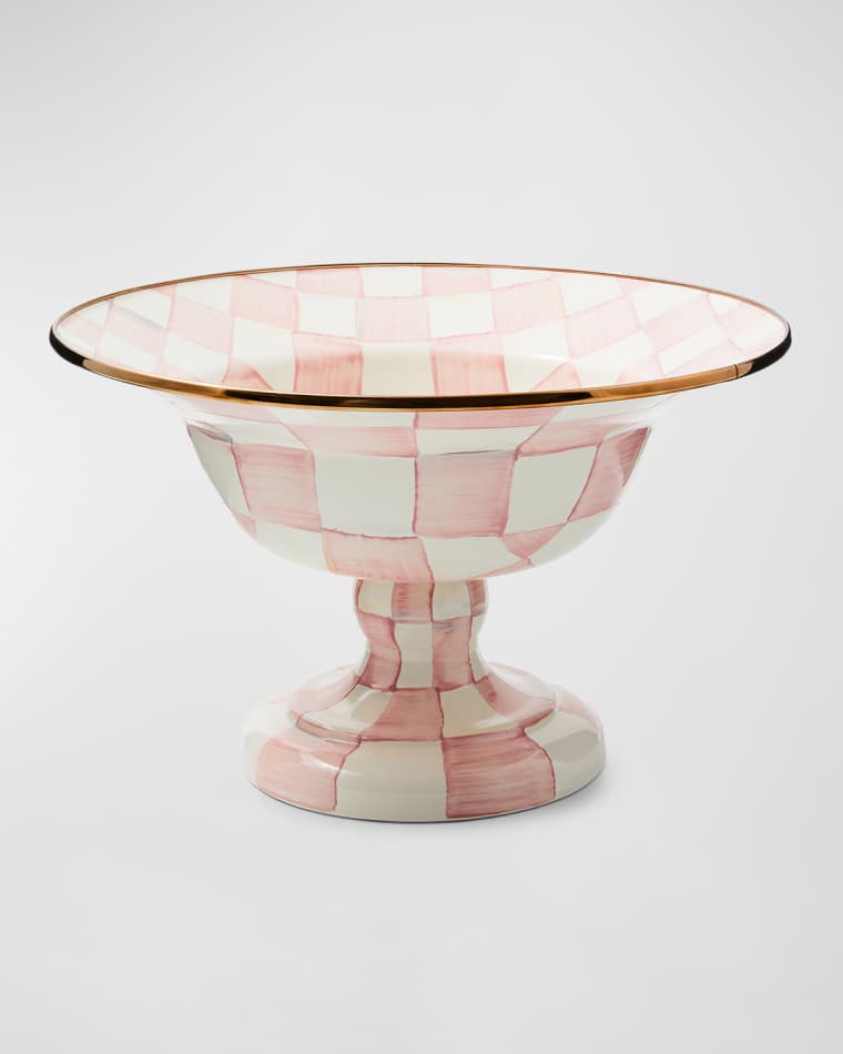 MacKenzie-Childs Rosy Check Enamel Compote Bowl, Large