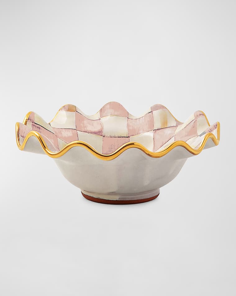 MacKenzie-Childs Rosy Check Ceramic Fluted Breakfast Bowl