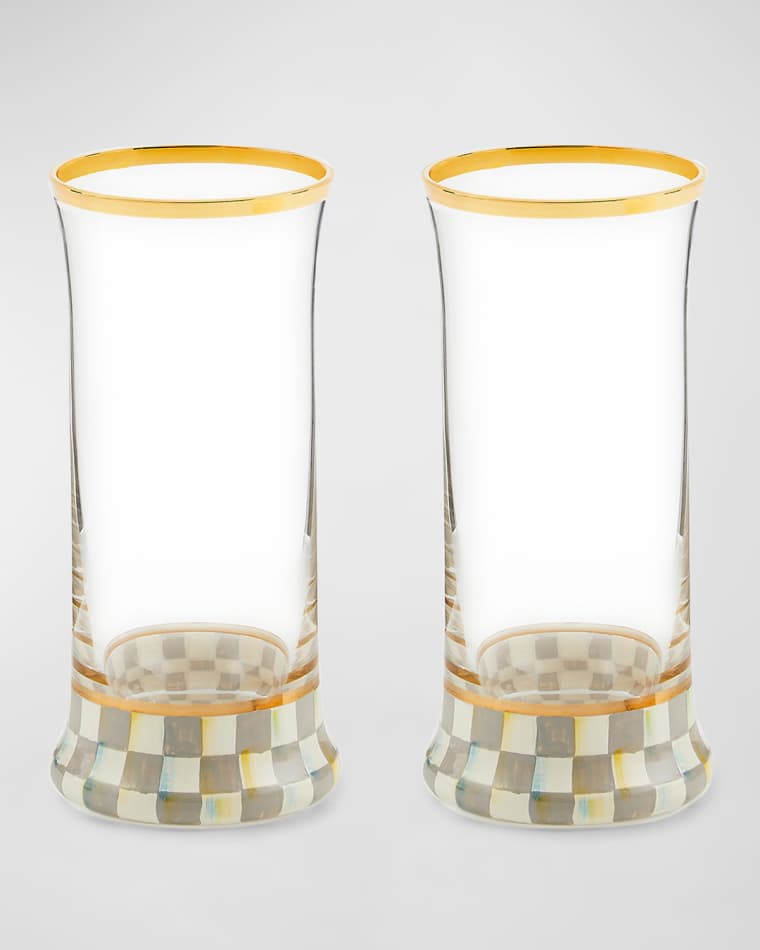 MacKenzie-Childs Sterling Check Highball Glass, Set of 2