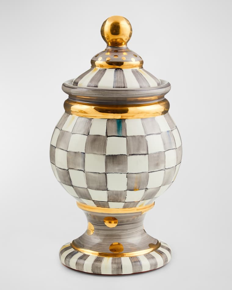 MacKenzie-Childs Sterling Check Ceramic Globe Canister