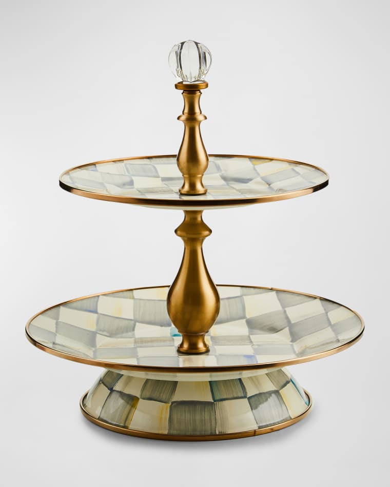 MacKenzie-Childs Sterling Check Two-Tier Sweet Stand