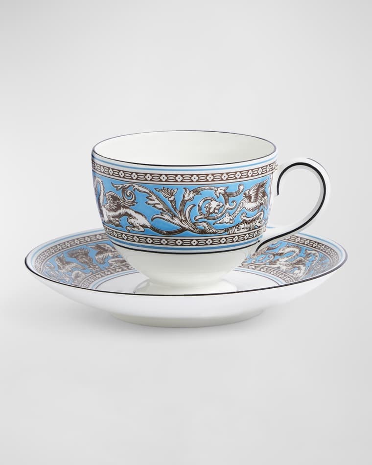 Wedgwood Florentine Turquoise Teacup & Saucer, 6.1 oz.