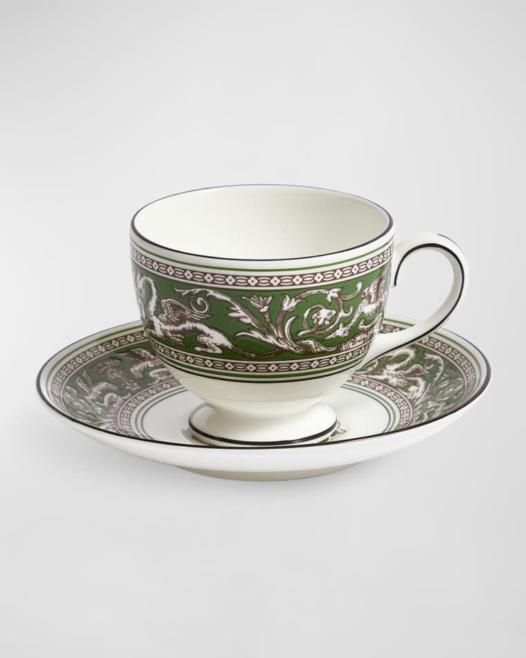 Wedgwood Florentine Verde Teacup & Saucer, 6.1 oz.
