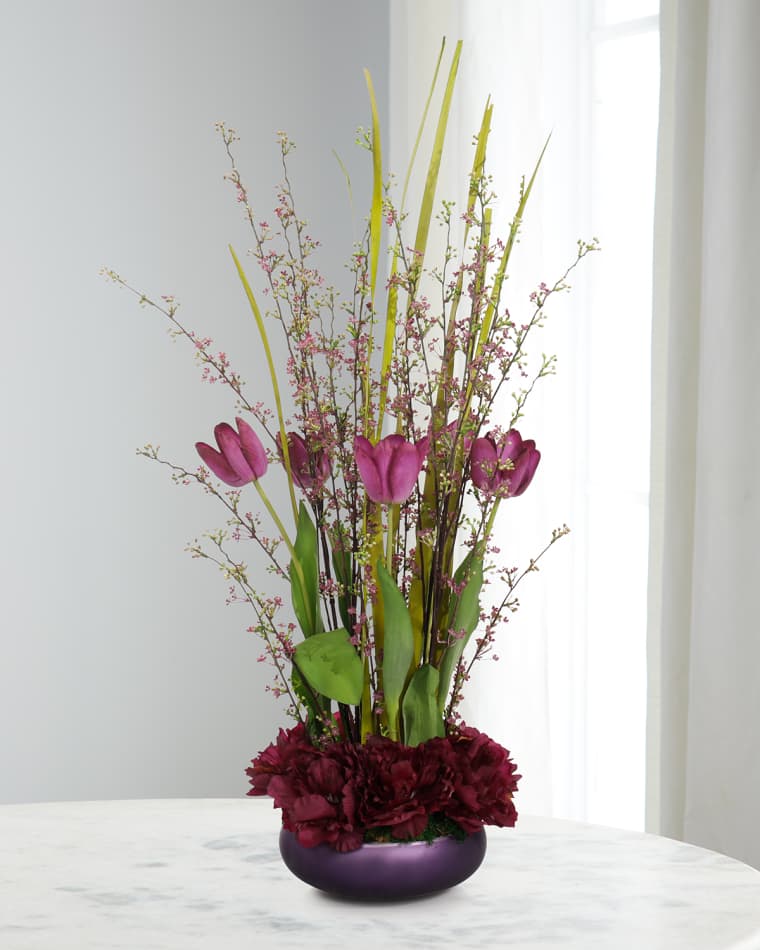 John-Richard Collection Eggplant Peonies 37" Faux Floral Arrangement