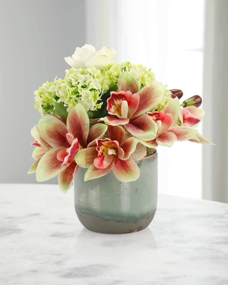 John-Richard Collection Orchid Spice 11" Faux Floral Arrangement in Glass Vase