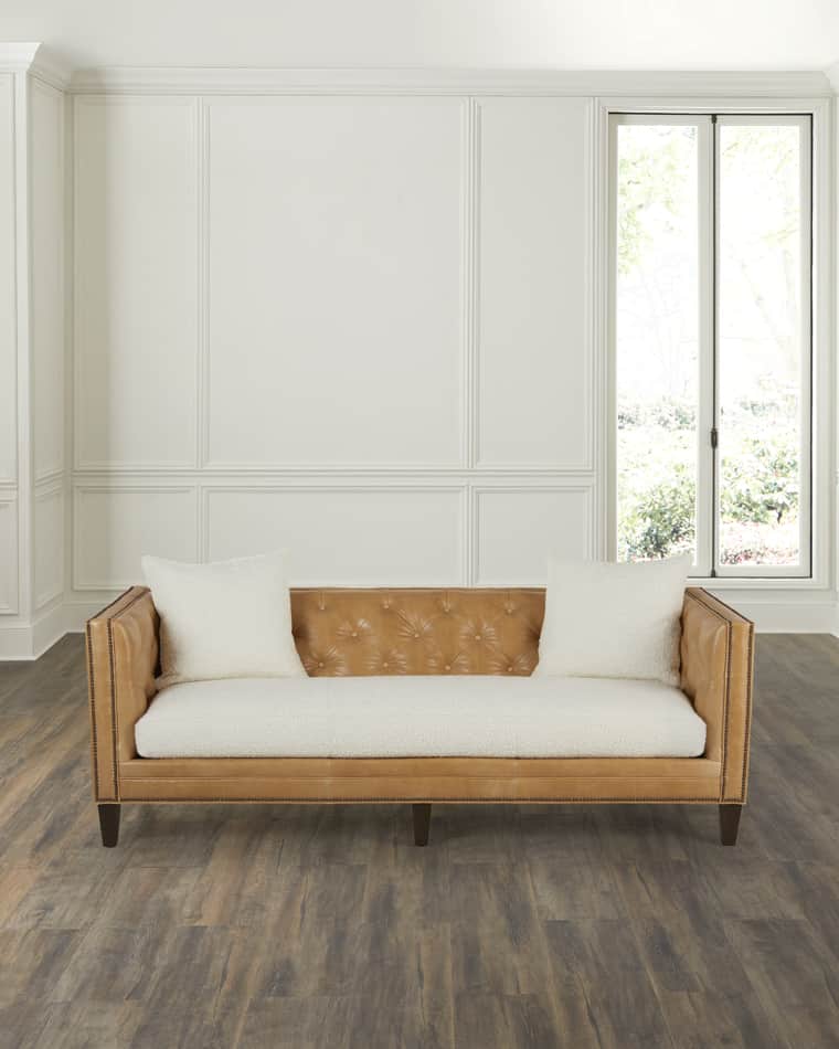 Massoud Blaine Tufted Leather Sofa, 90"