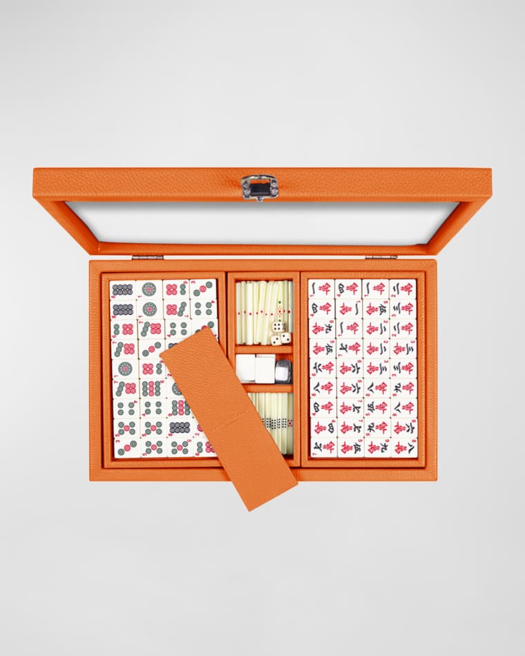 Hector Saxe Leather Mahjong Set, Orange
