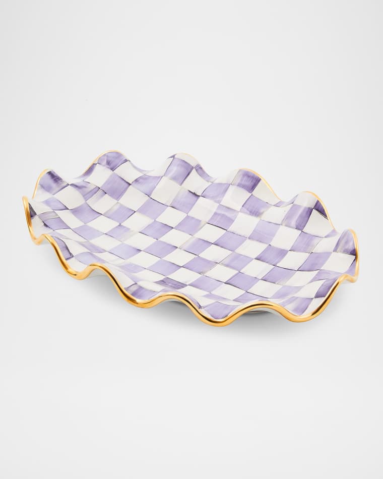 MacKenzie-Childs Plum Check Fluted Ceramic Serving Platter