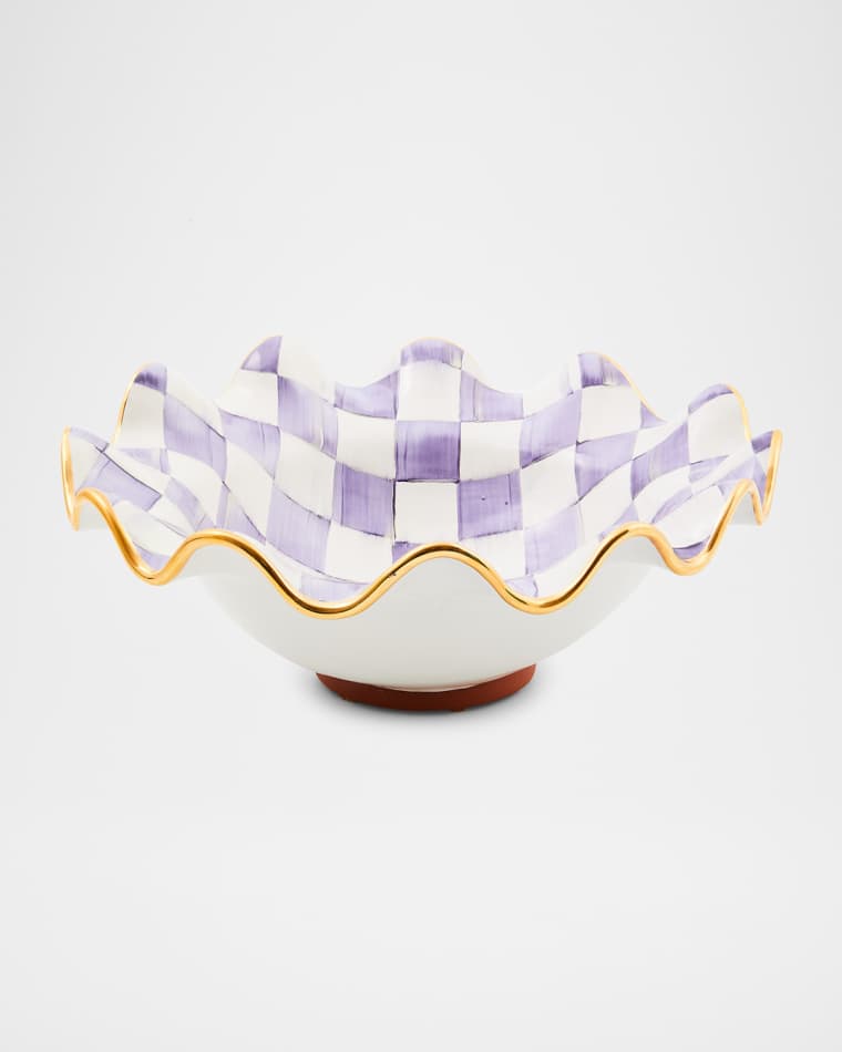 MacKenzie-Childs Plum Check Medium Ceramic Fluted Serving Bowl