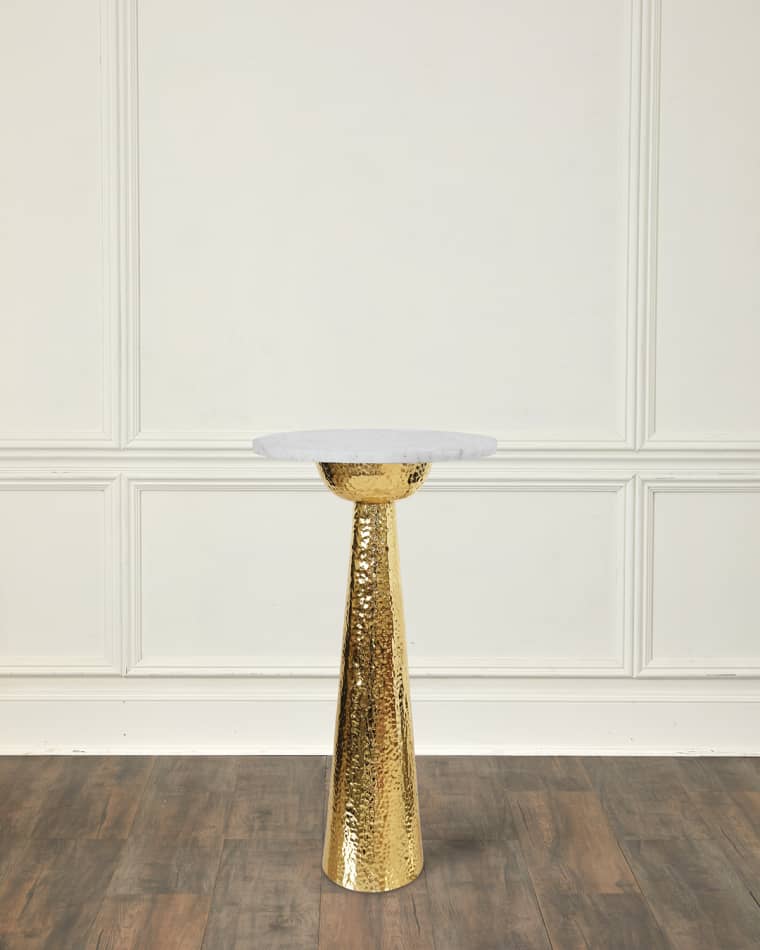 Worlds Away Cynthia Hammered Brass Side Table