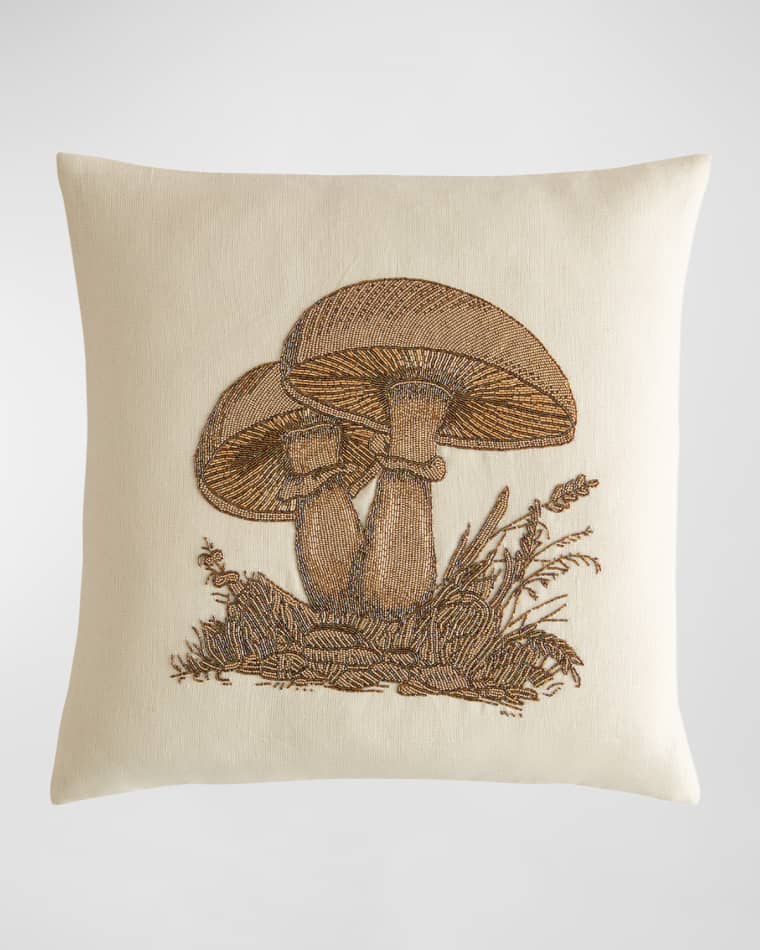 Jonathan Adler Botanist Mushrooms Beaded Pillow, 22" Square