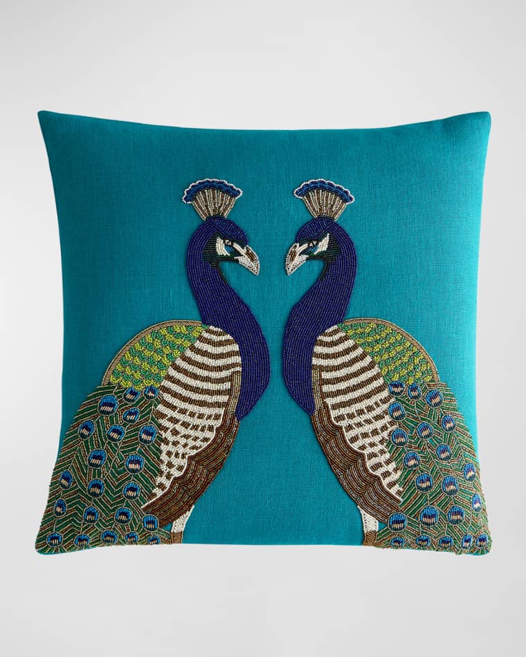 Jonathan Adler Reflected Peacock Beaded Pillow, 20" Square