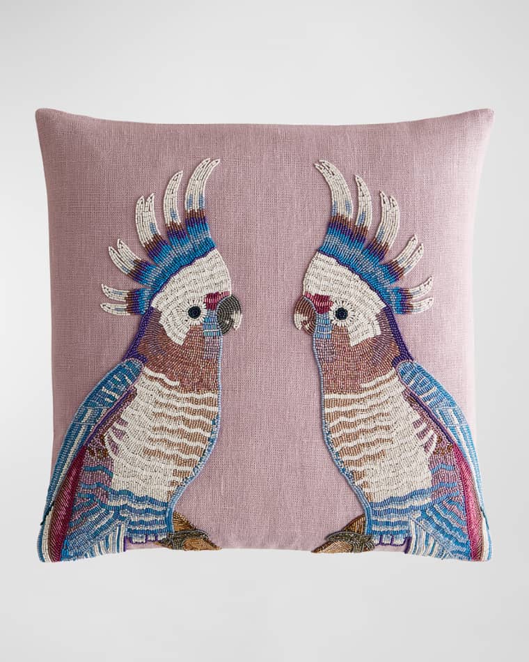 Jonathan Adler Reflected Parrots Beaded Decorative Pillow, 18"