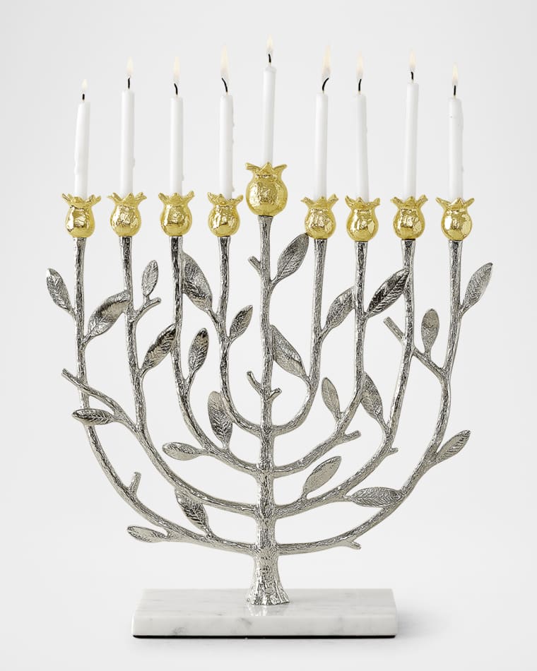 Michael Aram Pomegranate Silver and Gold Hanukkah Menorah with 24K Gold