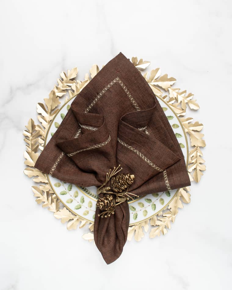 Kim Seybert Gilded Leaves Charger Brown Square Linen Napkin