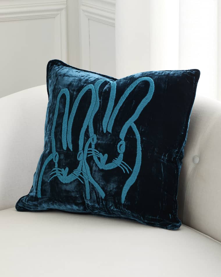 Hunt Slonem Hand-Embroidered Velvet Decorative Pillow, 20" Square