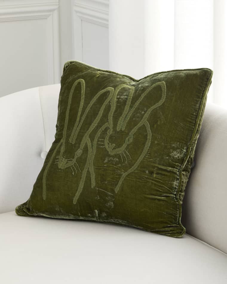 Hunt Slonem Hand-Embroidered Velvet Decorative Pillow, 20" Square