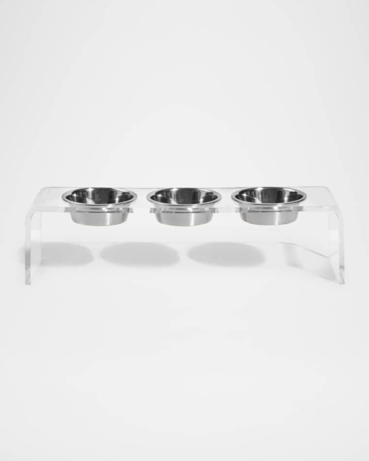 HIDDIN Medium Triple Bowl Pet Feeder, 1 Quart Silver Bowls
