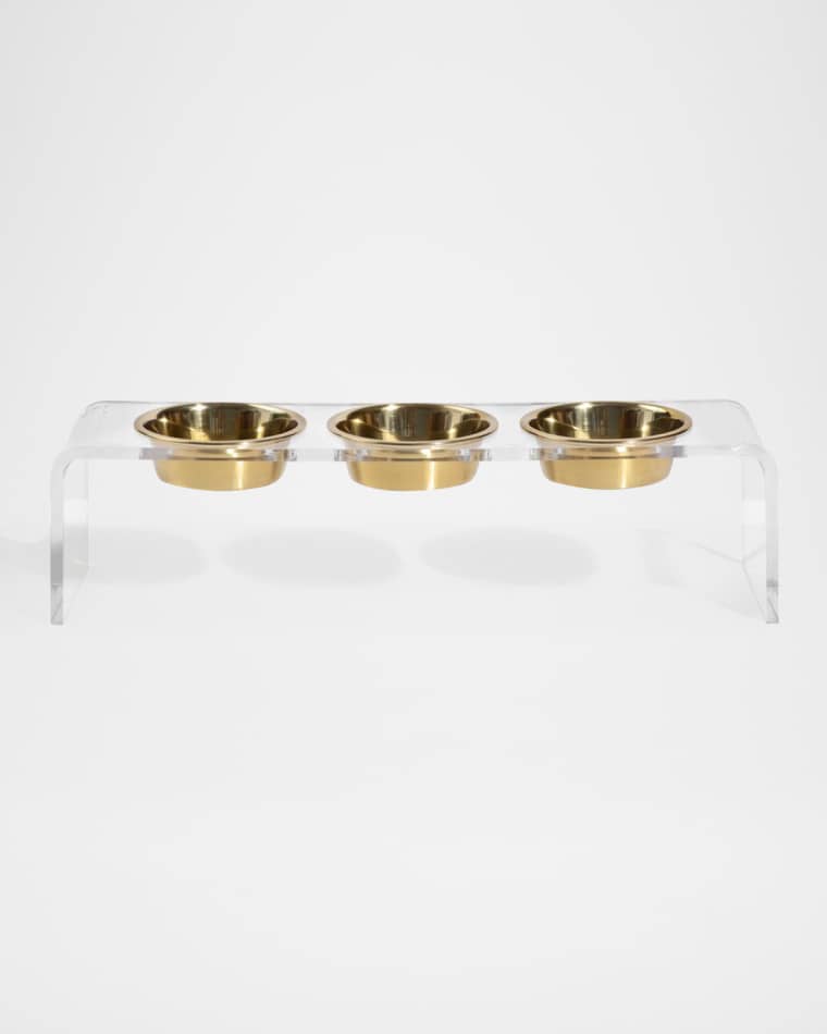 HIDDIN Medium Clear Triple Bowl Pet Feeder, 2 Quarts