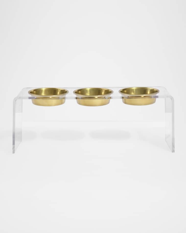 HIDDIN Tall Clear Triple Dog Bowl Feeder, 2 Quarts