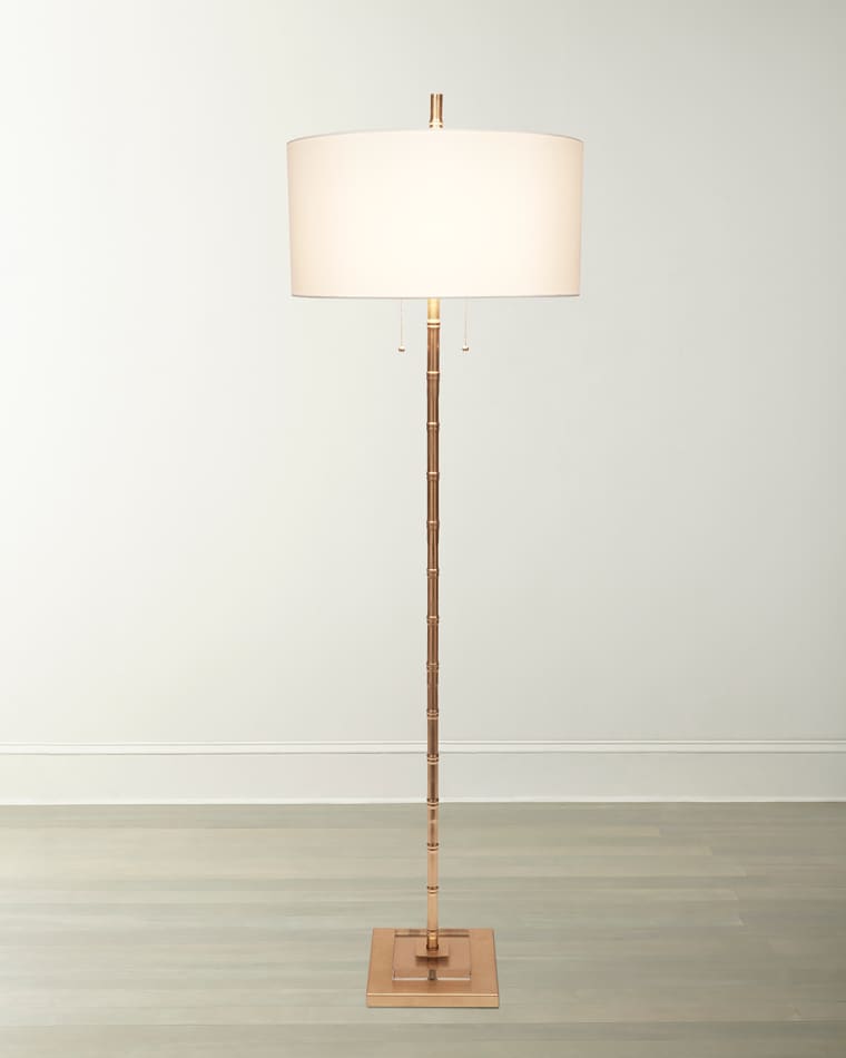 Old World Design Sheffler Gold Leaf Bamboo Floor Lamp with Linen Shade