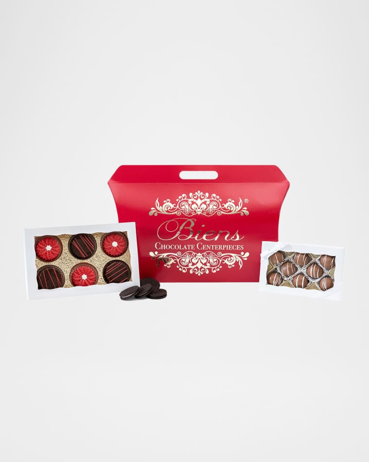 Biens Chocolate Centerpiece Poinsettia Custom Sandwich Cookie & Bien Tote Box