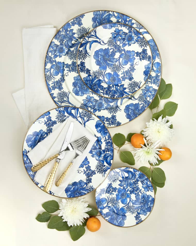 MacKenzie-Childs Royal English Garden Dinner Plate English Garden Royal Blue Enamel Charger Plate Royal English Garden Enamel Salad/Dessert Plate