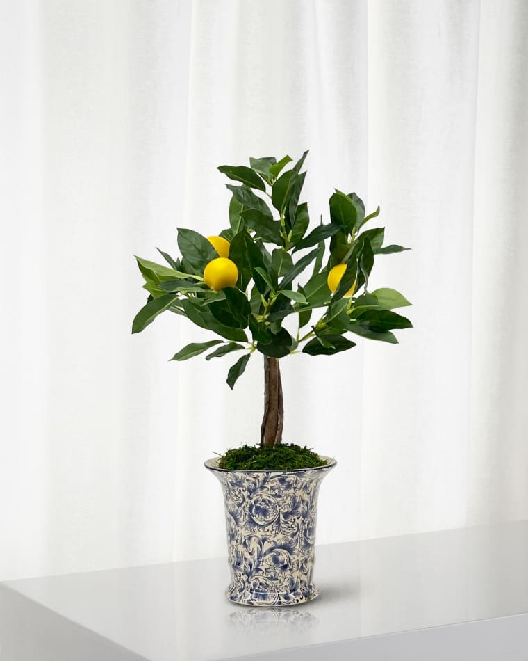 Winward Home Faux Lemon Tree in Ceramic Vase, 21"