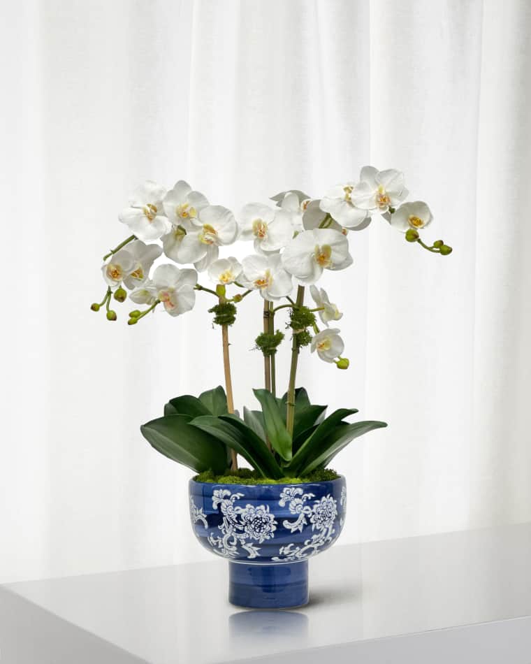 Winward Home Orchid 21" Faux Floral Arrangement in Porcelain Bowl