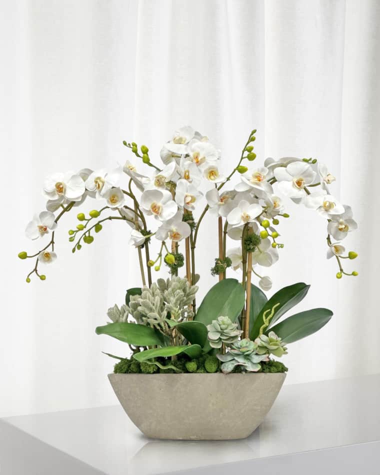 Winward Home Orchid Succulent 26" Faux Floral Arrangement in Fiberglass Planter