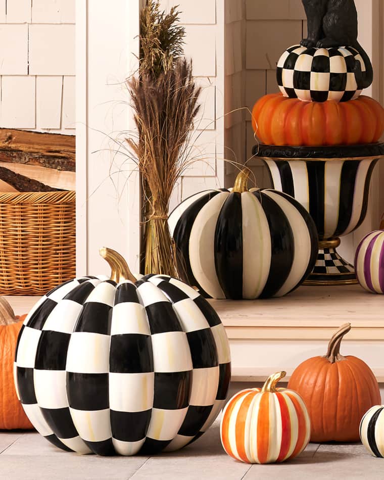 MacKenzie-Childs Courtly Stripe Outdoor Pumpkin Courtly Check Outdoor Pumpkin