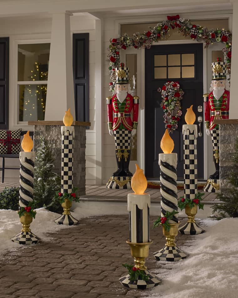 MacKenzie-Childs Courtly Stripe Medium Illuminated Trophy Candle Courtly Check Small Illuminated Trophy Candle