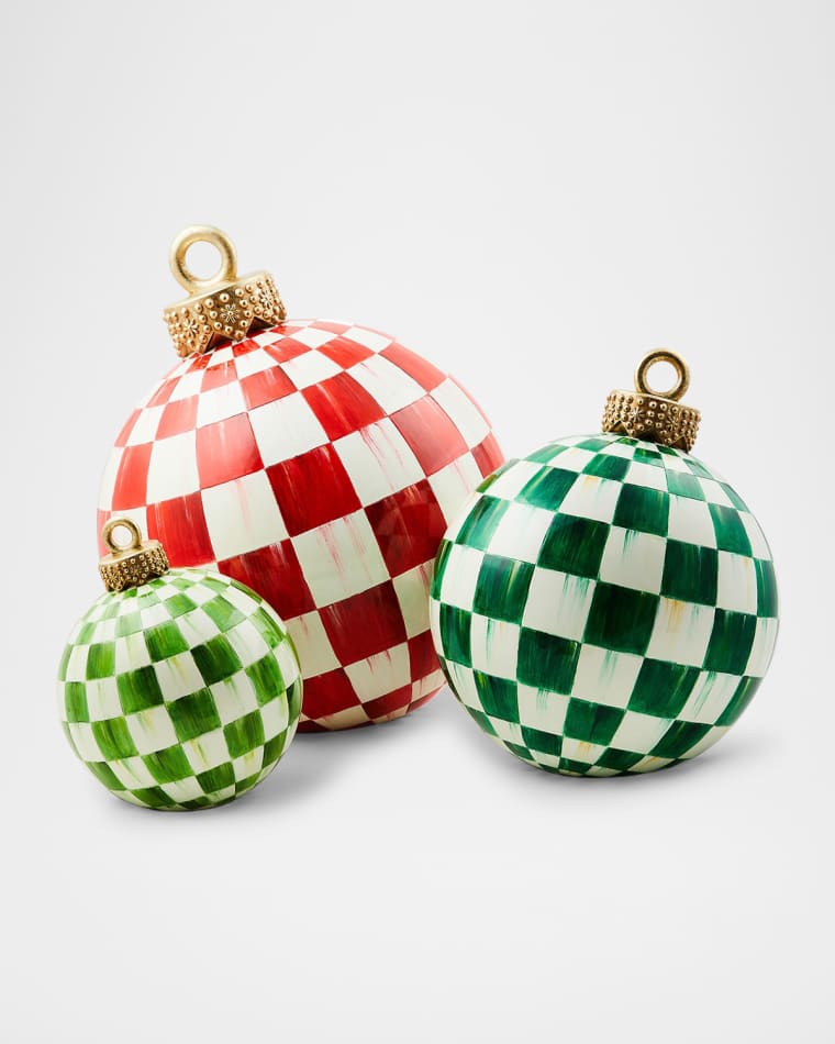 MacKenzie-Childs Dark Green Check Tabletop Christmas Ornament Red Check Tabletop Christmas Ornament
