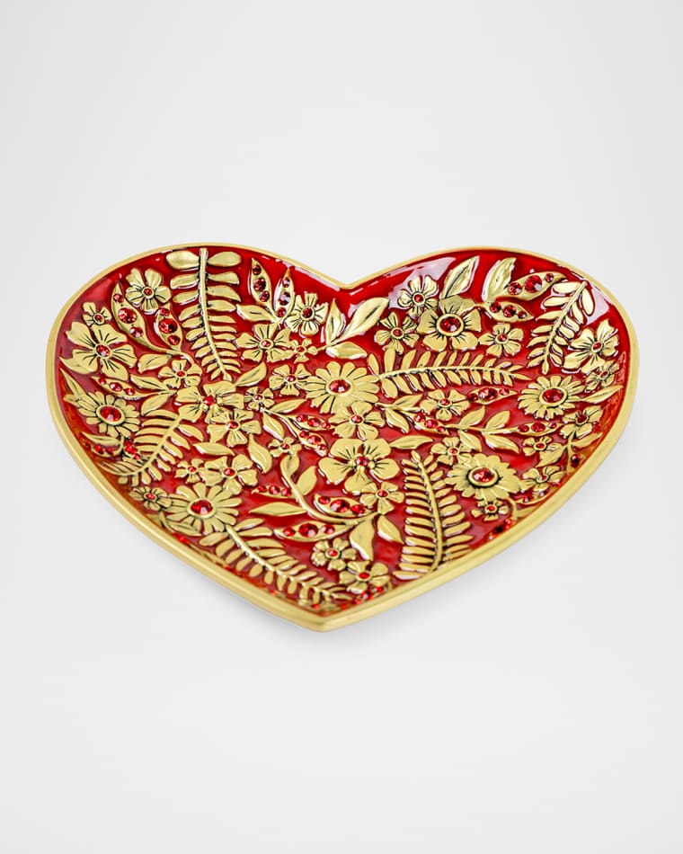 Jay Strongwater Aria Floral Heart Trinket Tray, Ruby