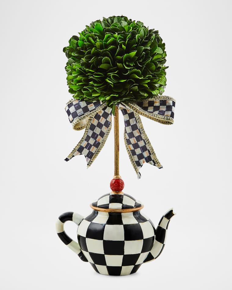 MacKenzie-Childs Courtly Check Teapot Boxwood Topiary