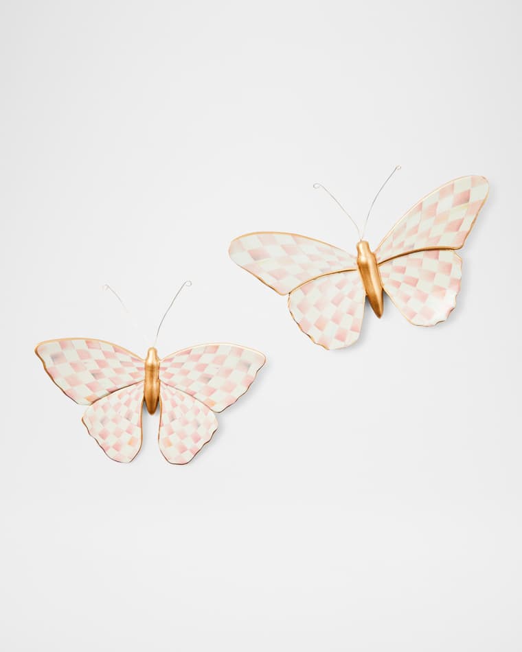 MacKenzie-Childs Rosy Check Wall Decor Butterflies, Set of 2