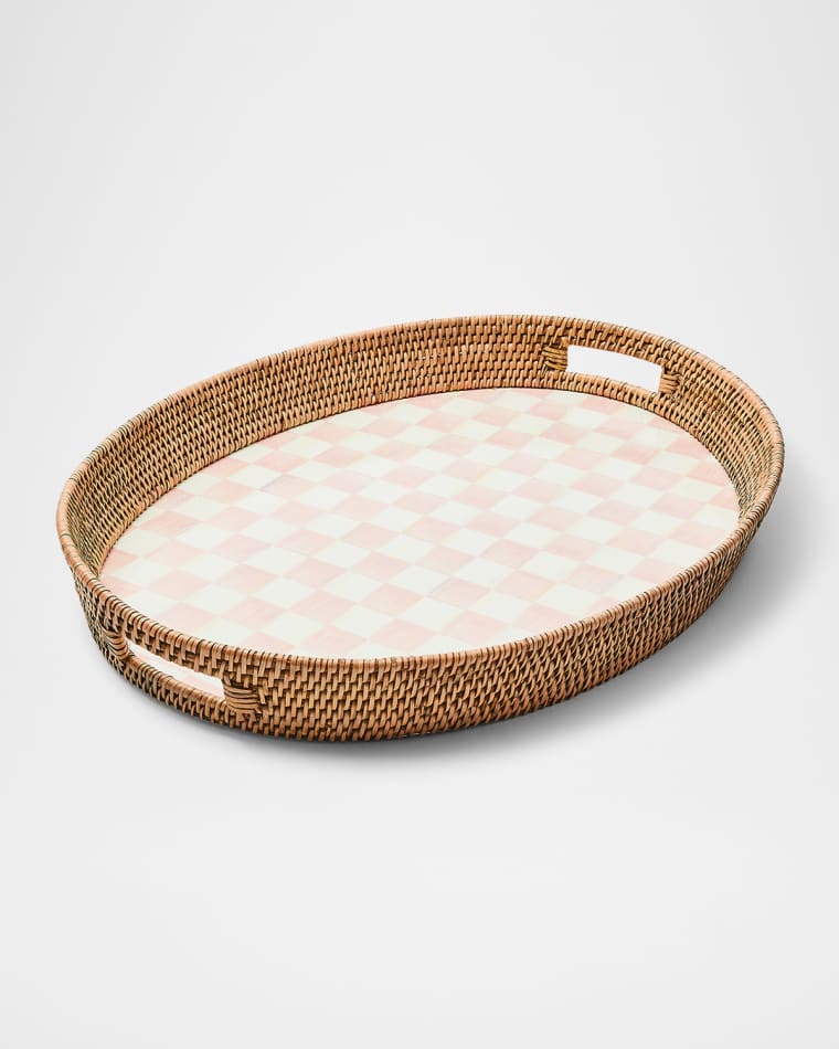 MacKenzie-Childs Rosy Check Enamel Rattan Party Tray