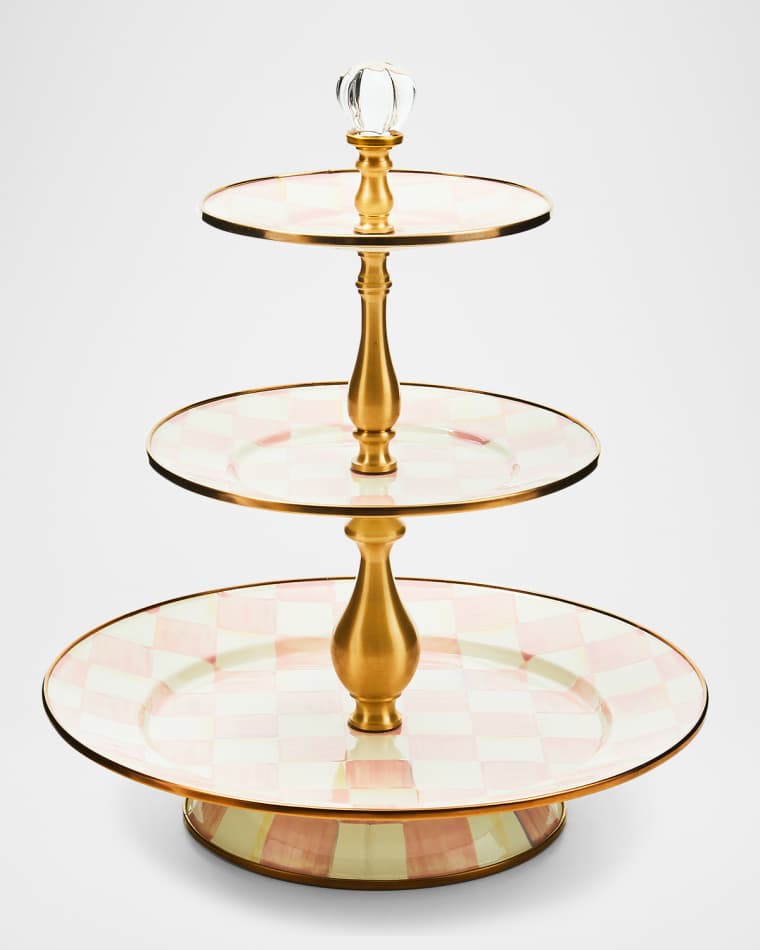 MacKenzie-Childs Rosy Check Three-Tier Sweet Stand