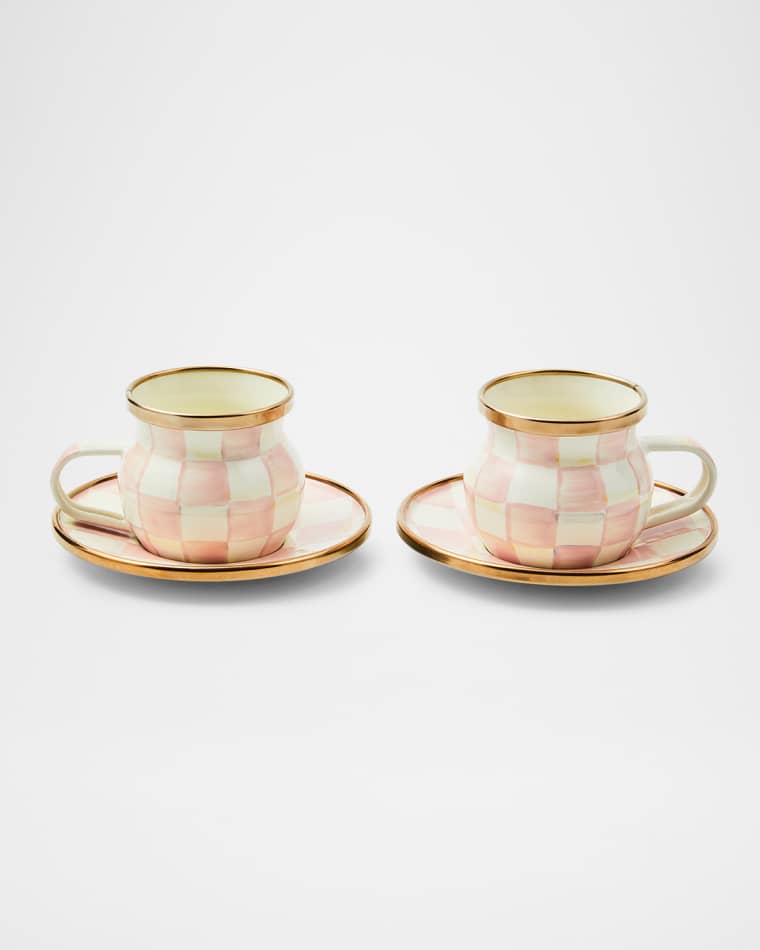 MacKenzie-Childs Rosy Check Espresso Cup and Saucer Set