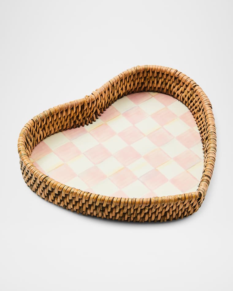 MacKenzie-Childs Rosy Check Enamel Rattan Heart Tray