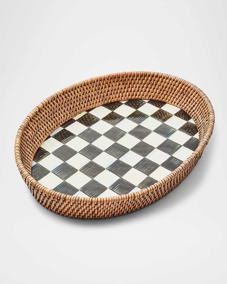 MacKenzie-Childs Courtly Check Large Enamel Rattan Serving Tray